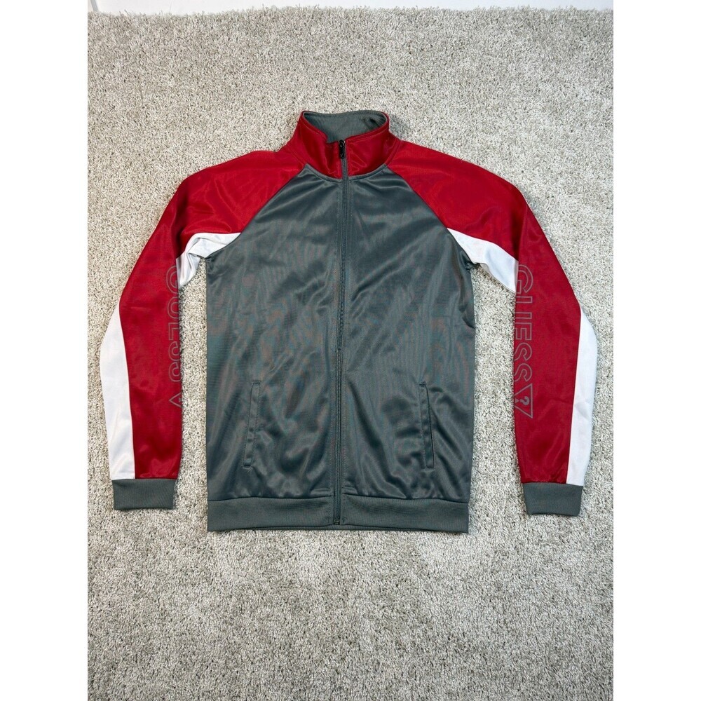GUESS Los Angeles Youth Track Jacket Size 16 Gray Red Full Zip Athletic Jacket